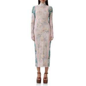 AFRM Shailene Turtleneck Long Sleeve Mesh Floral Midi Dress in Size S. NWOT